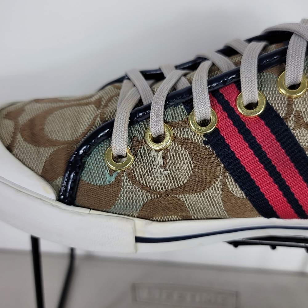 Coach Women's Folly Signature Stripe Sneakers Tennis Shoes Size 5.5B Beige - Picture 8 of 10
